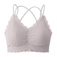 thumbnail image 5 of Feancey Women's Lace Bralette Criss Cross Back Wireless Bras Ruffle Hem Casual Lingerie Bra Comfy Breathable Camisole Bra for Date Night Coffee Free Size, 5 of 7