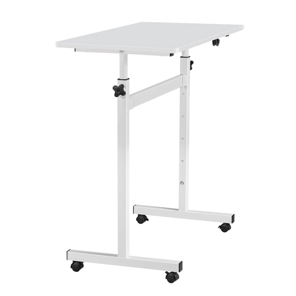 KFFKFF Adjustable Height Mobile Standing Desk with Lockable Wheels, 32 x 16 in Compact Sit-Stand Rolling Workstation with Hook, 55.1 lbs Desktop Capacity, Ideal for Home or Office, White