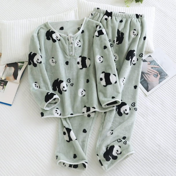 Ropa interior térmica para mujer, pantalones de manga larga con botones de color liso para otoño e invierno, ropa de hogar abrigada y de terciopelo, conjunto de pijamas, pantalones de poliéster para m