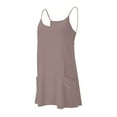 thumbnail image 3 of Athletic Dress Womens Sresses Summer Sleeveless Spaghetti Straps Simple Solid Color dress with shorts underneath womens athletic dress Summer Dresses 01-Khaki S, 3 of 5