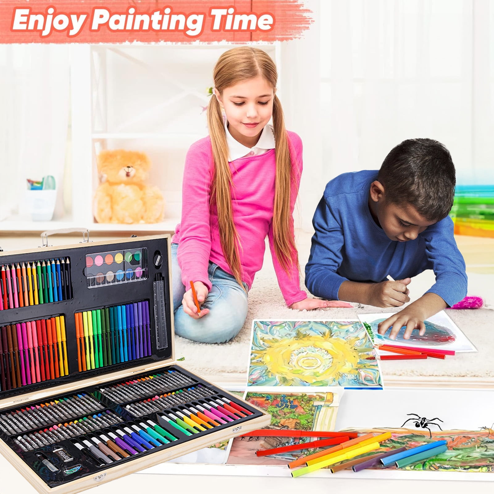 Kids Art Supplies Kit, Painting and Drawing Set for Ages 3 to 12, Ideal for Young Artists School Projects, Birthday Christmas GIft for Boys Girls 3 4 5 6-10 Years
