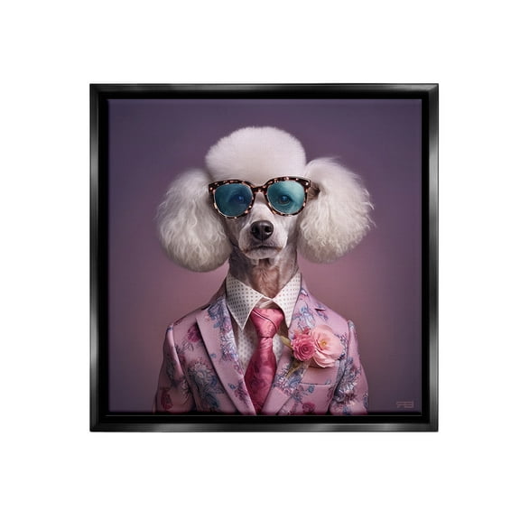 Stupell Industries Poodle in Sleek Suit Animals & Insects Painting Black Floater Framed Canvas Art Print Wall Art, 18 x 18