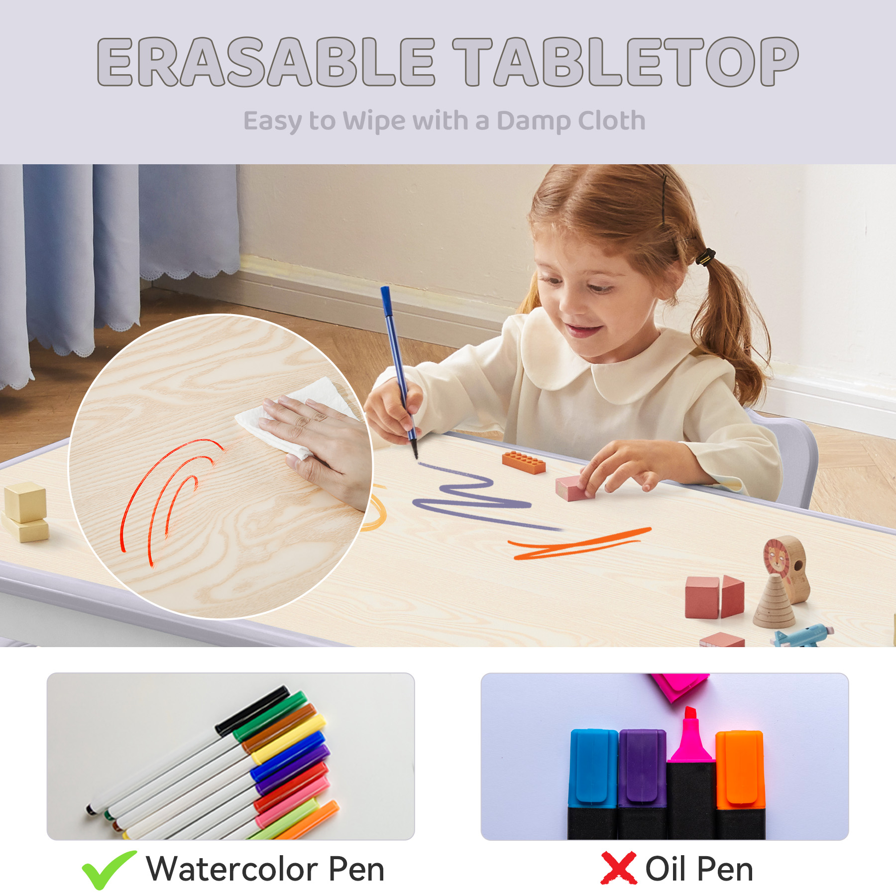 Doreroom Kids Table and 2 Chairs Set, Height Adjustable, Graffiti Desktop photo 4