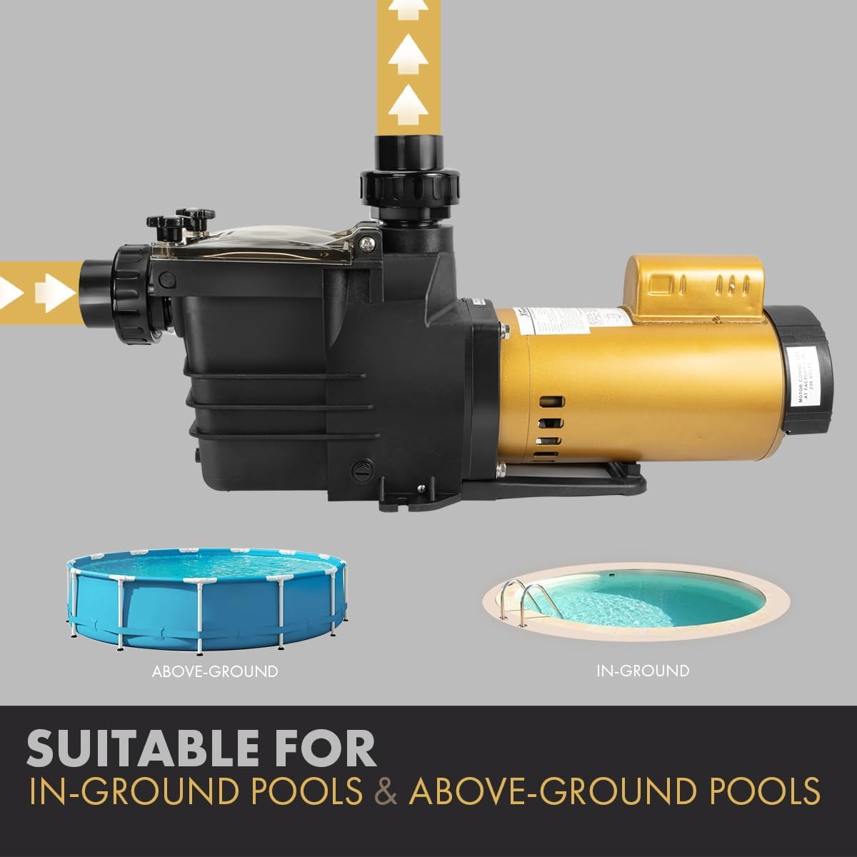 XtremepowerUS 1HP 6660 GPH High Flow In-Ground/Above Ground Pool Pump, Self Priming, With 2" NPT & Large Strainer Basket, Fitting Adapter included, 230V