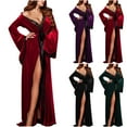 thumbnail image 4 of Women's Long Lace Trim Velvet Robe Sexy Bathrobe Loose Sleepwear Nightgown Fuzzy Plush Kimono Bridal Wedding Sleepwear, 4 of 4