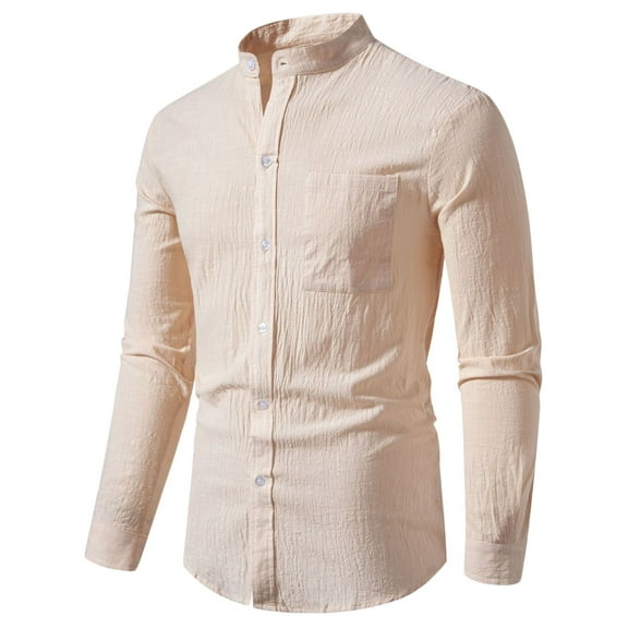 HBYJLZYG Men's Linen Shirts Solid Long Sleeve Casual Button Down Shirts Slim Fit Pocket Shirt Tops