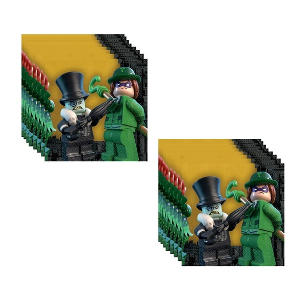 Lego Batman Birthday Party Supplies Bundle Includes 32 Party Paper Napkins 2-Ply 5" x 5"