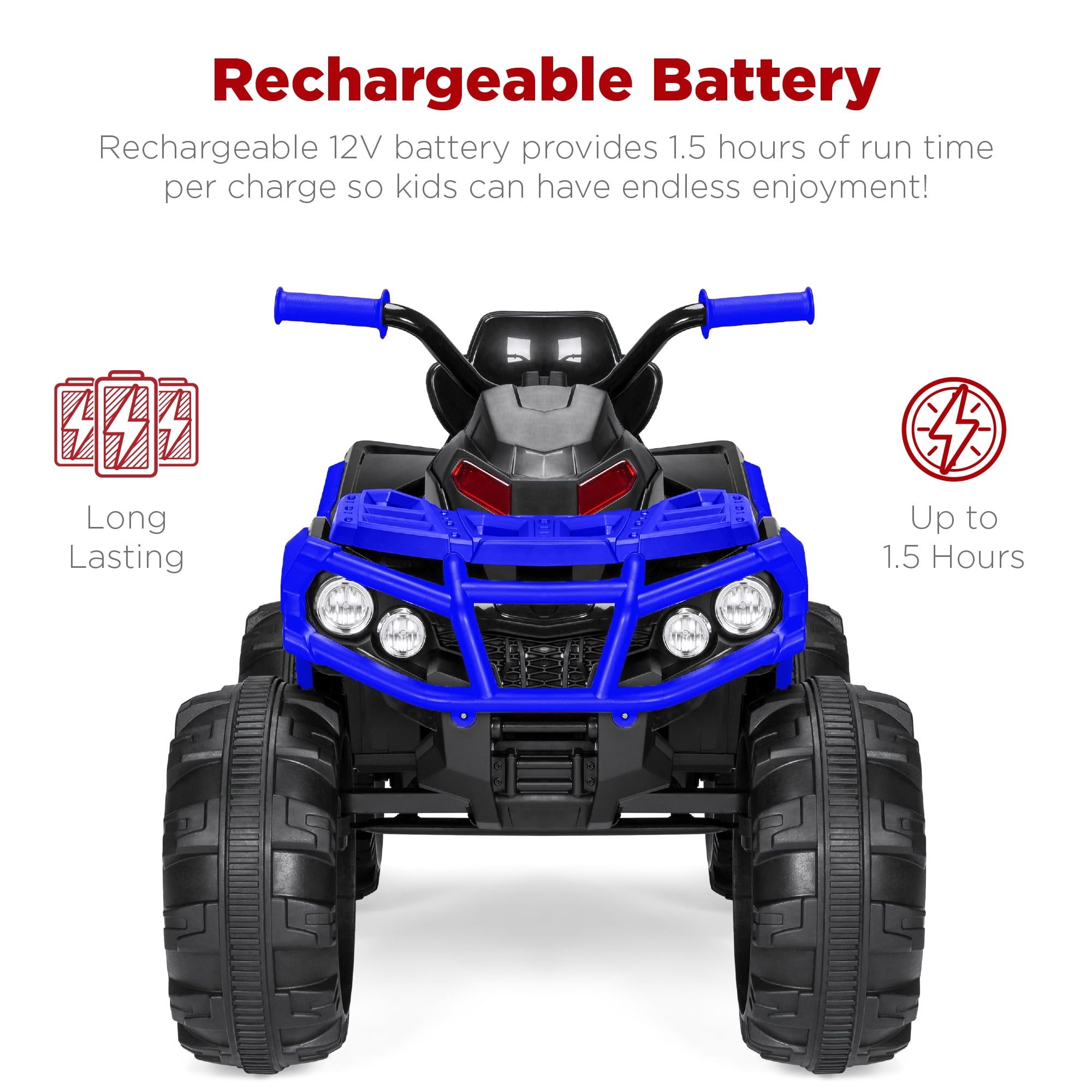 Best Choice Products 12V Kids Ride-On ATV Quad w/ Bluetooth, 3.7mph Max, Treaded Tires, LED Lights, Radio - Blue
