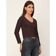 thumbnail image 3 of Moomaya Womens Solid Long Sleeves Crop Top, V-Neck Cotton Summer Short Top, 3 of 9