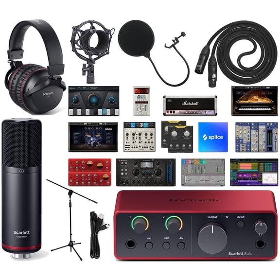 Focusrite Scarlett Solo 4th Gen USB-C Audio Interface Bundle with CM25 MkIII Mic & More