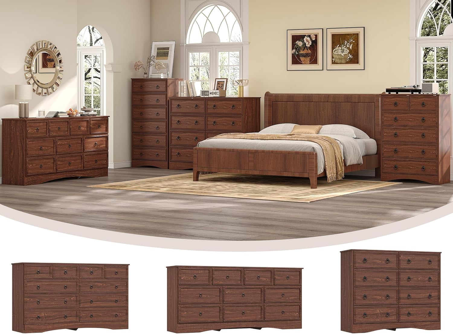 Meteorleg 8 Drawer Dresser for Bedroom, Large Dressers & Chests of Drawers, TV Stand for 55 inch, Storage Organizer Furniture, Hallway, Entryway, Closet, Cherry