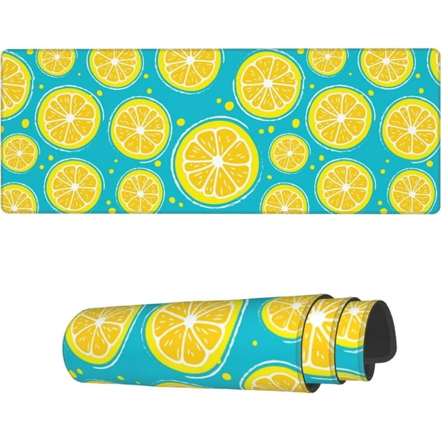 Lemon Citrus Cartoon Laptop Mouse Pad 31.5x11.8 inch NonSlip Large Keyboard Rubber Writing Table Mat with Stitched Edges, Perfect for Office and Home, Add a Zesty Touch to Your Desk