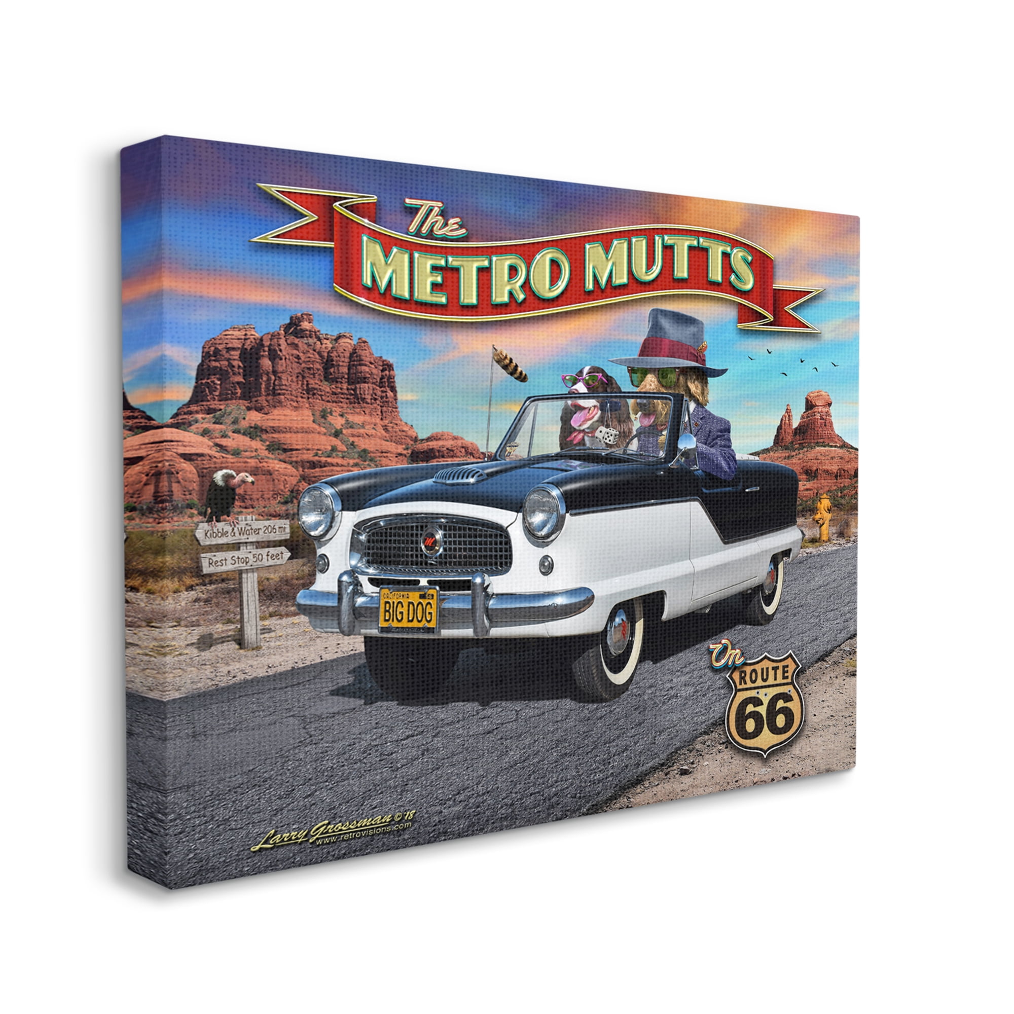 Stupell Industries Metro Mutts Vintage Car Transportation Painting Gallery Wrapped Canvas Art Print Wall Art, 30 x 24