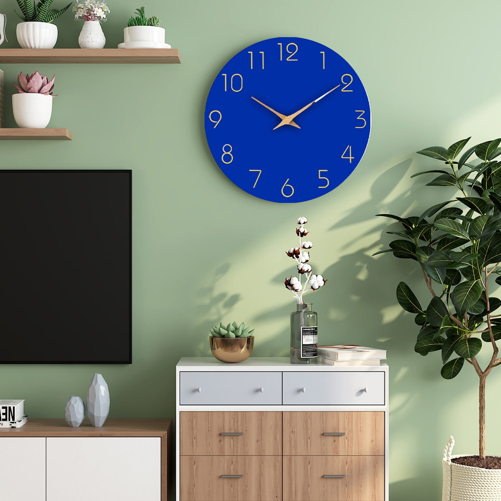 Mosey Silent Wall Clock Wooden Hanging Clock for Home Bathroom