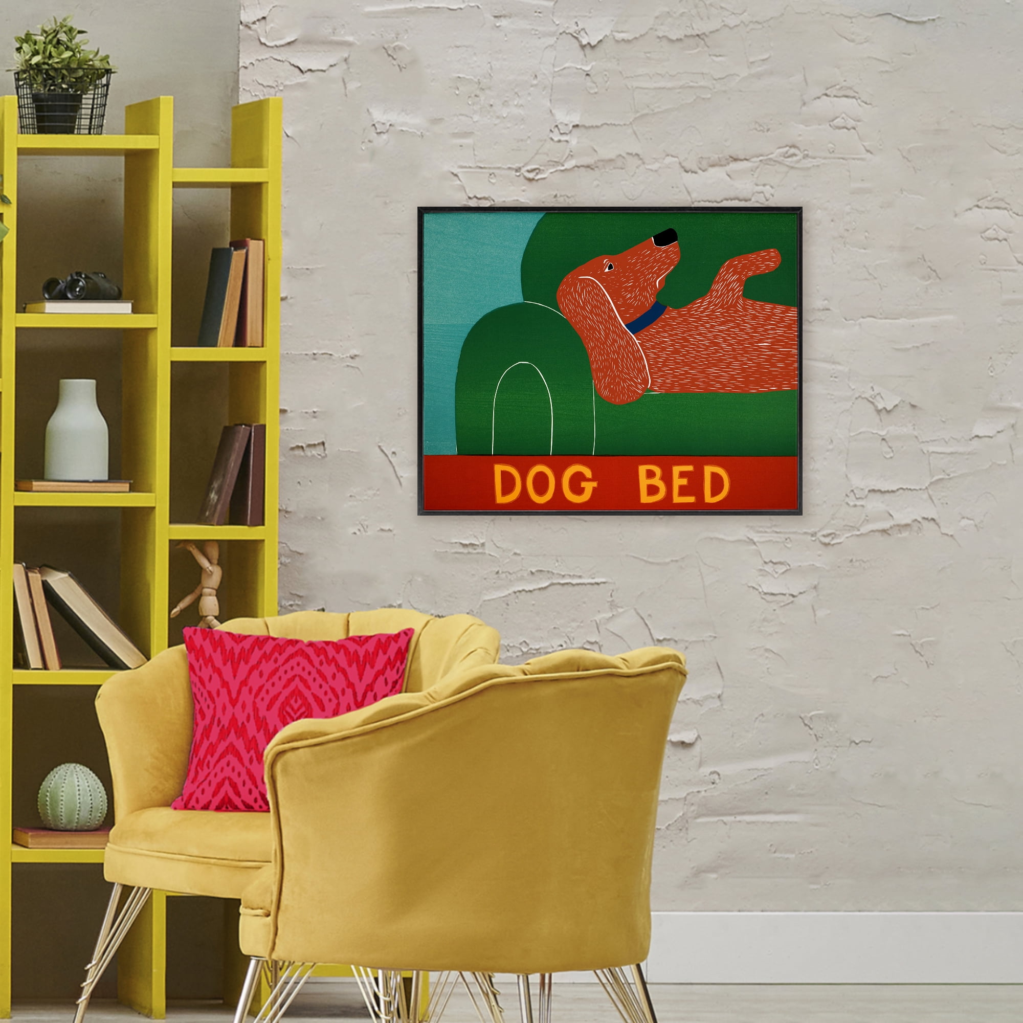 Dog Bed Couch Black Framed Giclee Art, design by Stephen Huneck