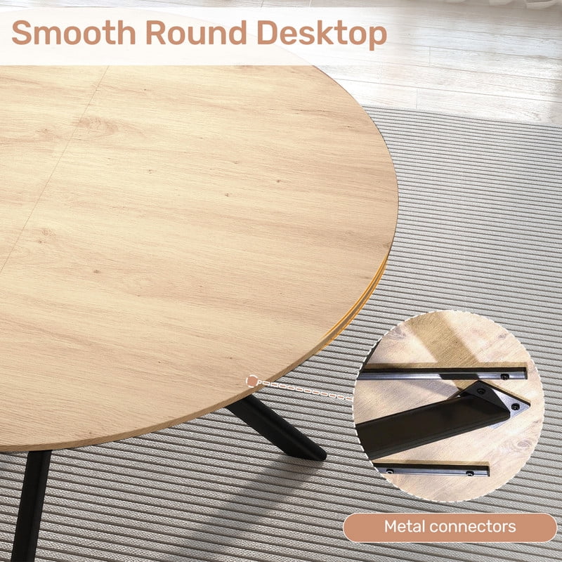 Hawsaiy 47" Round Dining Table for 4-6, Modern Farmhouse Kitchen Table with Metal Legs, Wood Circle Dinner Table for Kitchen & Dining Room, Natural