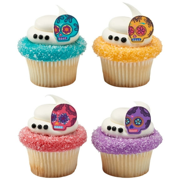CakeDrake Día de los Muertos Spirit Small Sweet Cake Decoration Printed Edible Decorations (24 Pieces) Halloween Themed Cake Decor Cake Topper