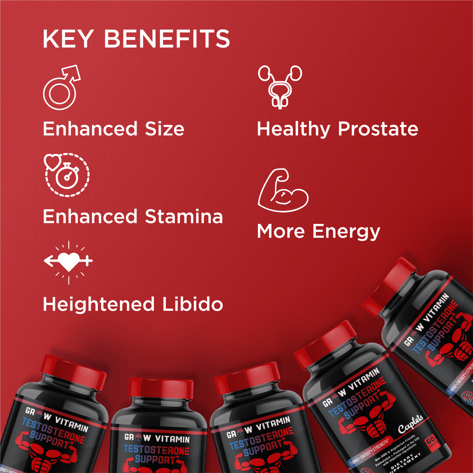 Grow Vitamin Dietary Supplements for Men & Women, Muscle Growth Support with Saw Palmetto, 90 Capsules