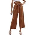 thumbnail image 3 of Liacowi Women Solid Color Elegant Wide Leg Cropped Pants with Pockets Female Loose Fit Paper Bag Waist Trousers with Belt Trendy Office Wear, 3 of 8