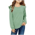 thumbnail image 2 of Posijego Girls Ruffle Long Sleeve Shirt Round Neck T-Shirts for Girls Size 4-12 Years Little Girls Spring Clothes, 2 of 7