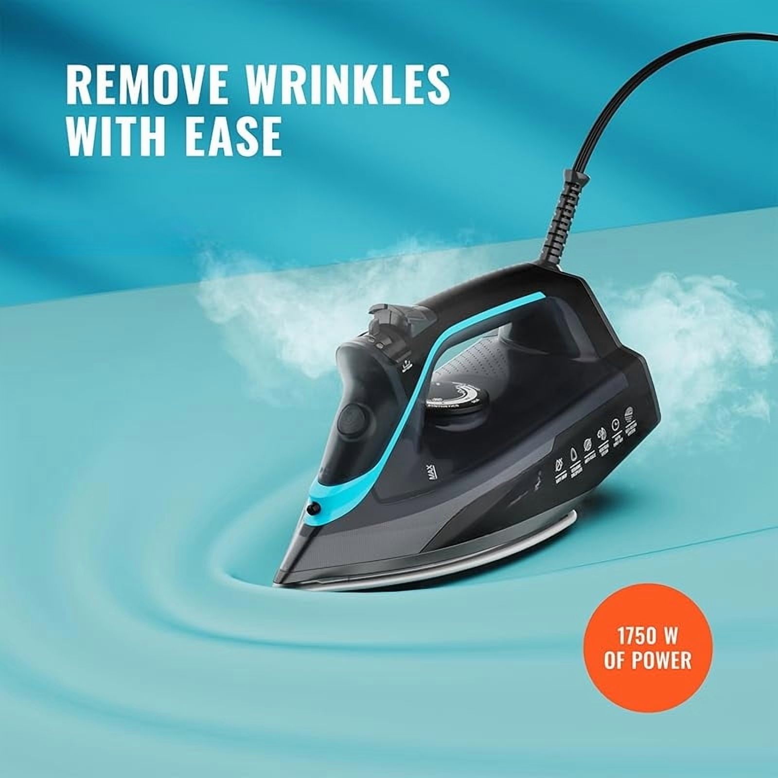 SteamBurst+ 1750W Steam Iron, Ceramic Soleplate, Adjustable Steam, Burst of Steam, Self-Clean, Anti-Calc, Anti-Drip, Powerful & Long-Lasting Steam for All Fabrics