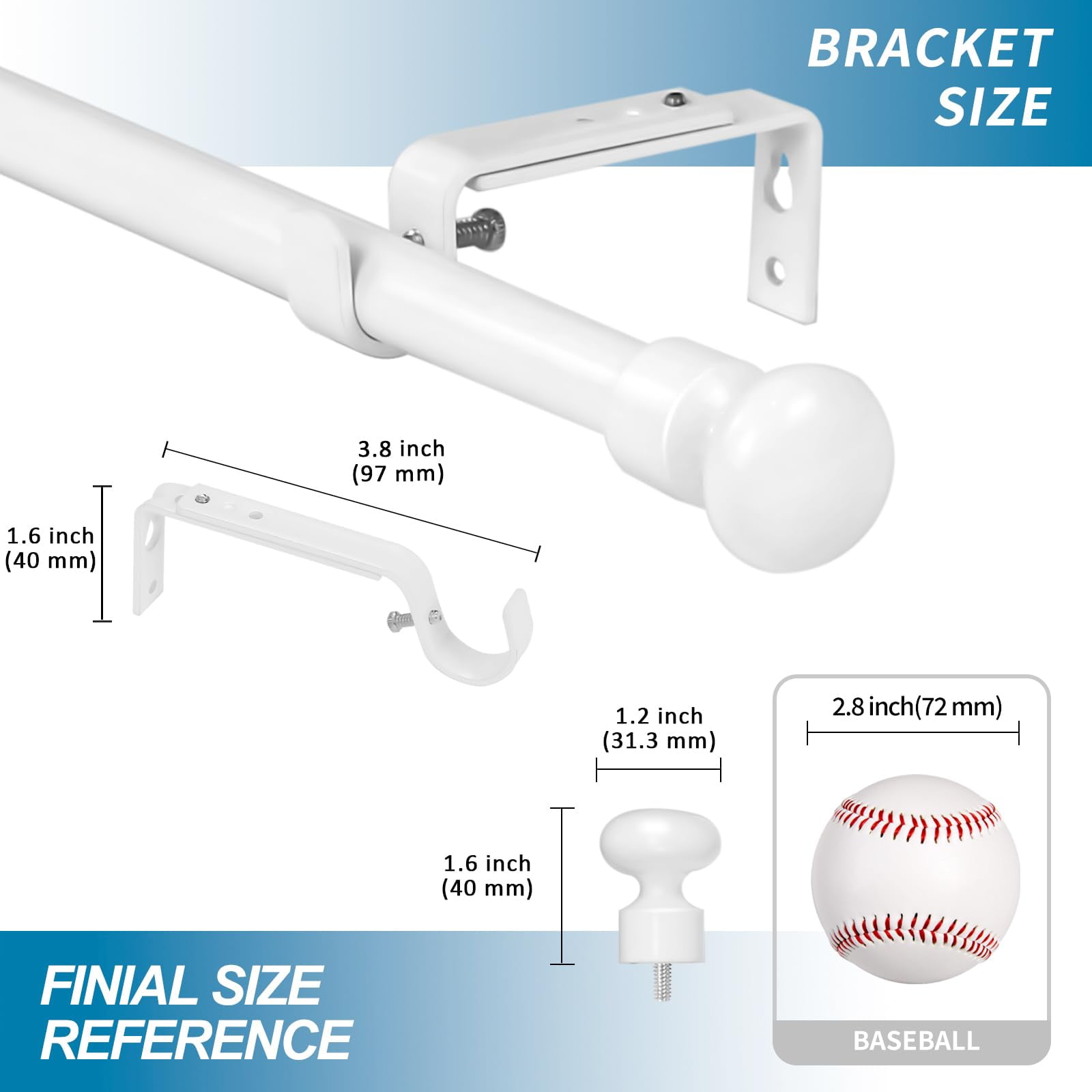 Urbanest Oval Designer Single Curtain Rod – Decorative Metal Finials, 5/8" Diamter Drapery Hardware Set Window Treatments, 48" to 84", Glossy White