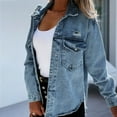 thumbnail image 6 of Yindaity Womens Denim Jacket jackets for women jean jacket women women's basic solid color button down denim cotton jacket with pockets denim jacket coat winter coats for women (Blue,M), 6 of 6