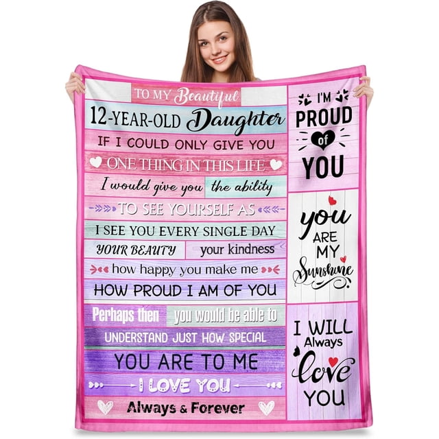 LHSHID Gifts for 12 Year Old Daughter Best 12 Year Old Daughter Birthday Gifts Happy 12th Daughter Gifts for 16th Daughter 12 Year Old Girl Christmas Ideas Throw Blanket 50"x60"
