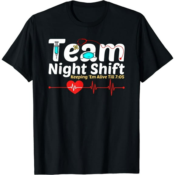 Night Shift Nurse Life RN LPN CNA Healthcare Heartbeat Love T-Shirt Black 3X-Large