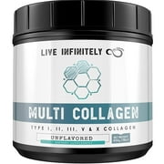 Live Infinitely Multi Collagen Peptides Protein Powder Type I, II, III, V, X with Essential Amino Acids Unflavored 16oz