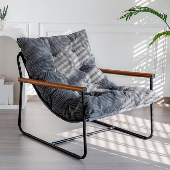 Dark Grey (Corded Fabric) Modern Accent Chair with Corded Fabric