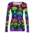 thumbnail image 4 of IYYVV Halloween Shirts for Women 2026 Long Sleeve Crewneck Slim Fitted Basic Tees Funny Ghost Pumpkin Graphic Ribbed Shirt Multicolor M, 4 of 6