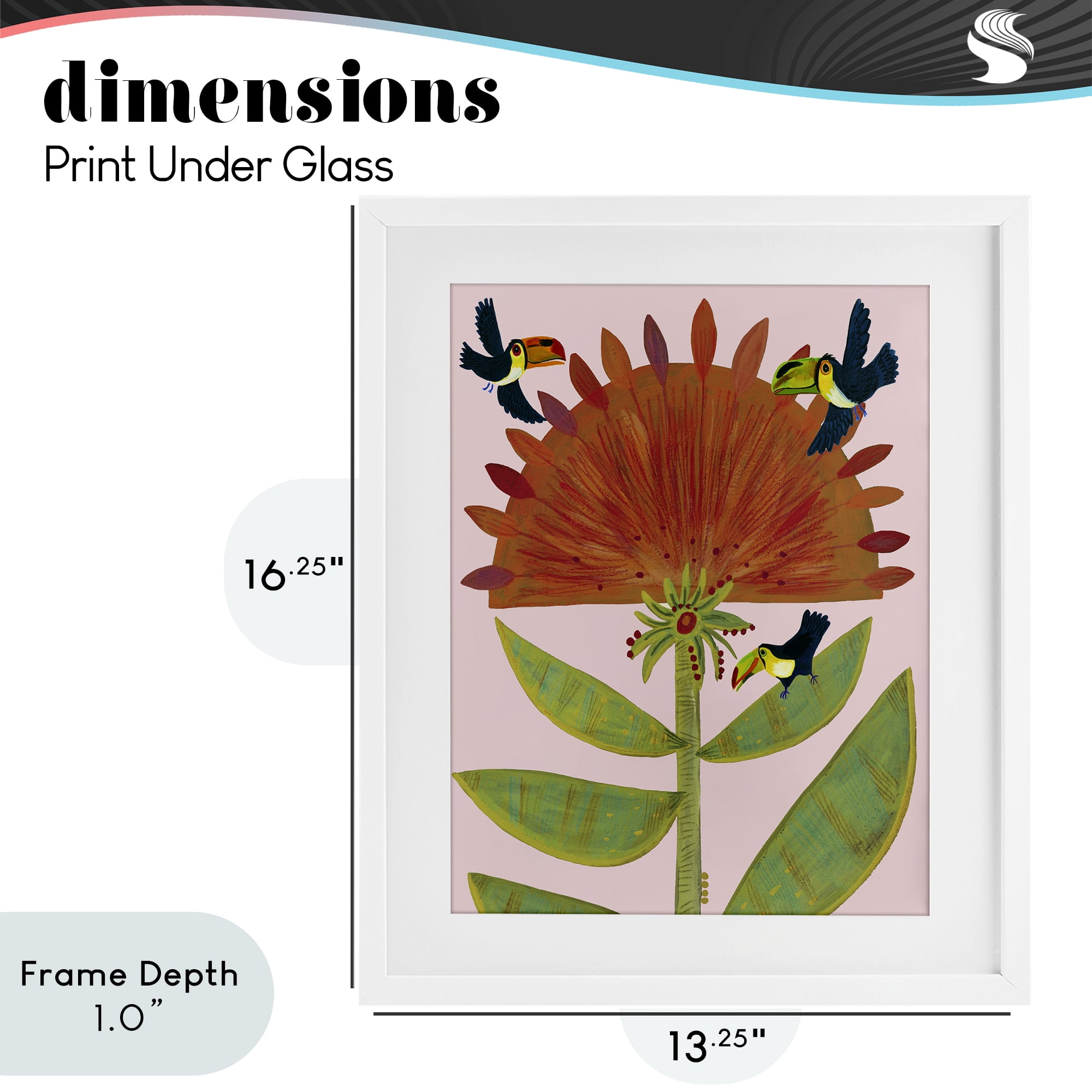 Stupell Industries Tropical Plant & Toucans White Framed Print Under Glass, design by Kay Widdowson