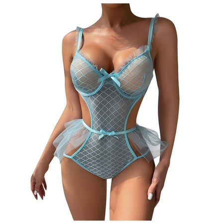 

Lingerie Sets for Women Plus Size Ladies Fashion Sexy Lingerie Lace Lattice Ruffles Hollow Sexy Suspenders See-through Mesh Jumpsuit Christmas Lace Lingerie Sexy Nightdress