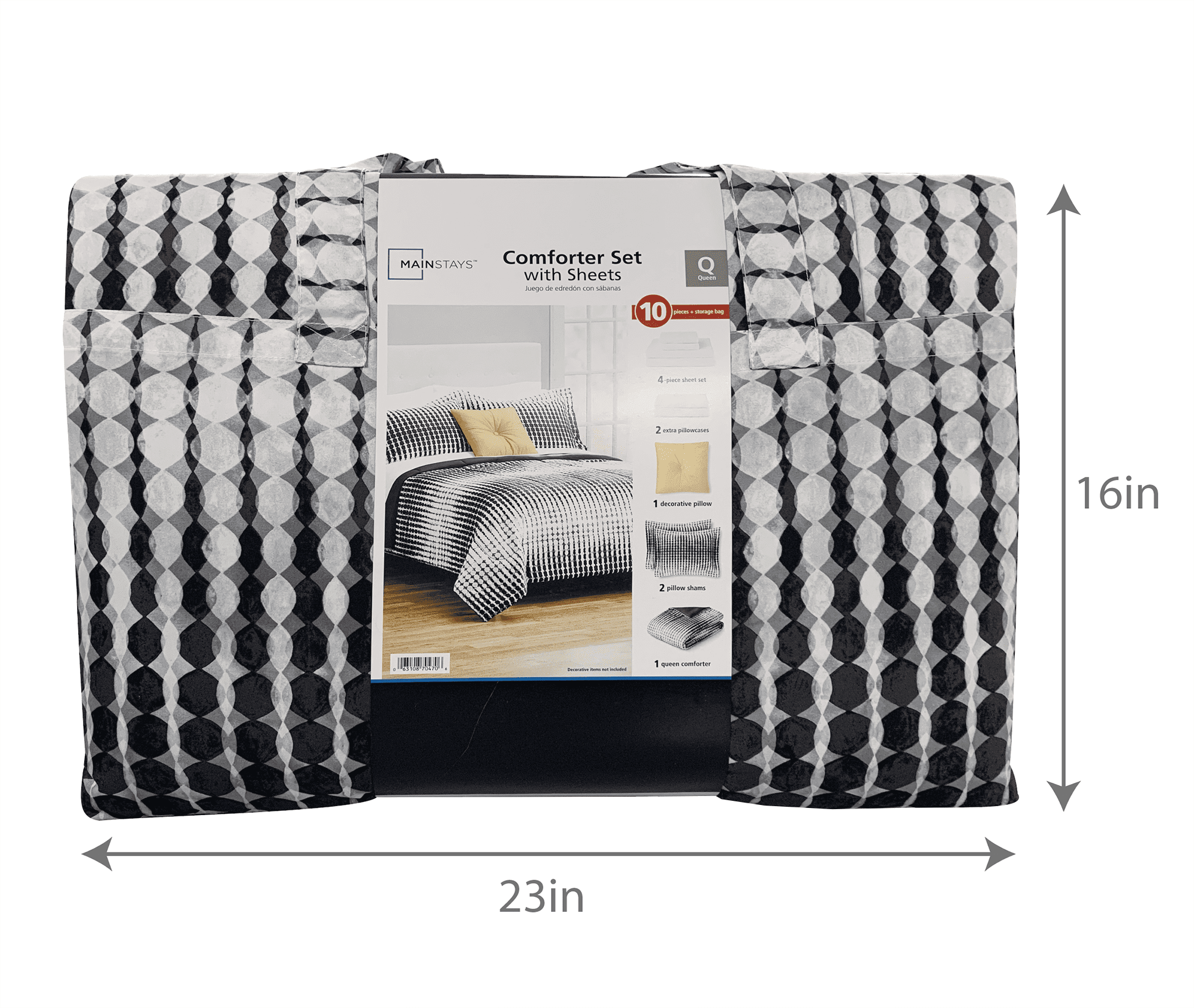 Mainstays Black and White Geo Stripe 10 Piece Bed in a Bag Comforter Set with Sheets, Queen  (图5)