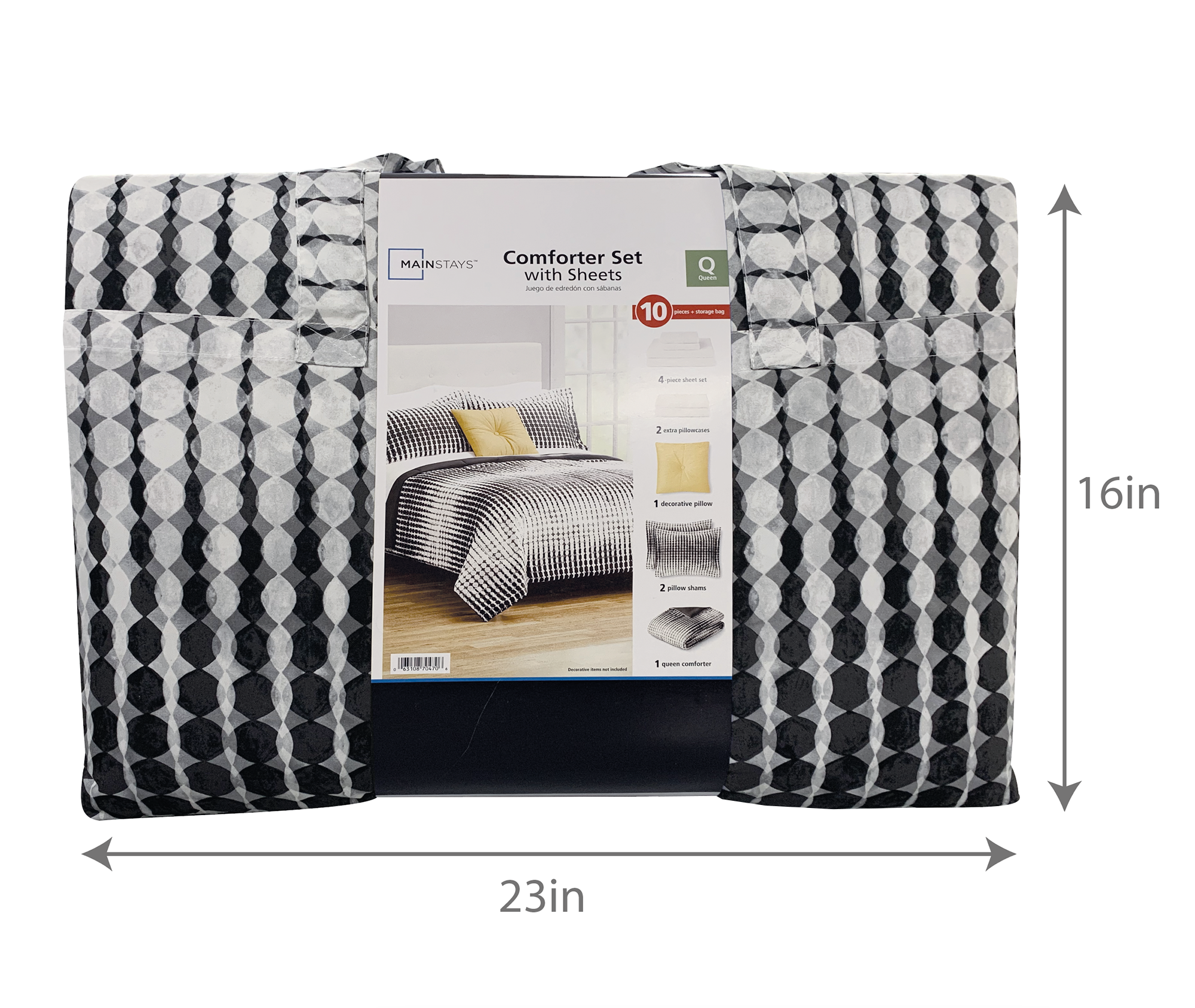 Mainstays Black and White Geo Stripe 10 Piece Bed in a Bag Comforter Set with Sheets, Queen - image 4 of 9