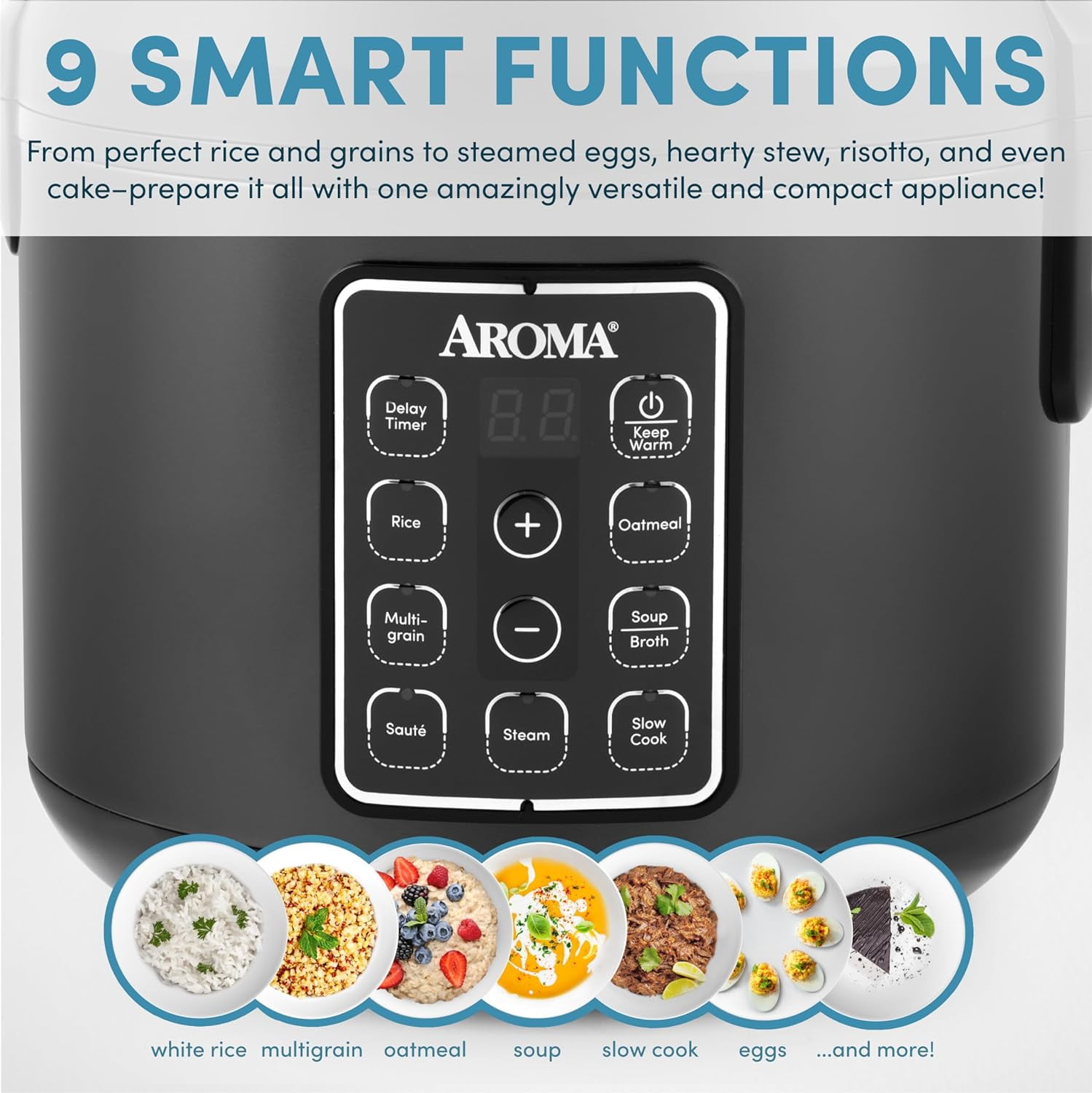 Digital Rice Cooker, Multicooker, 6-Cup Uncooked, Steamer, Slow Cooker, Oatmeal Cooker, Grain Cooker, Auto  Warm, 3 Qt, Black
