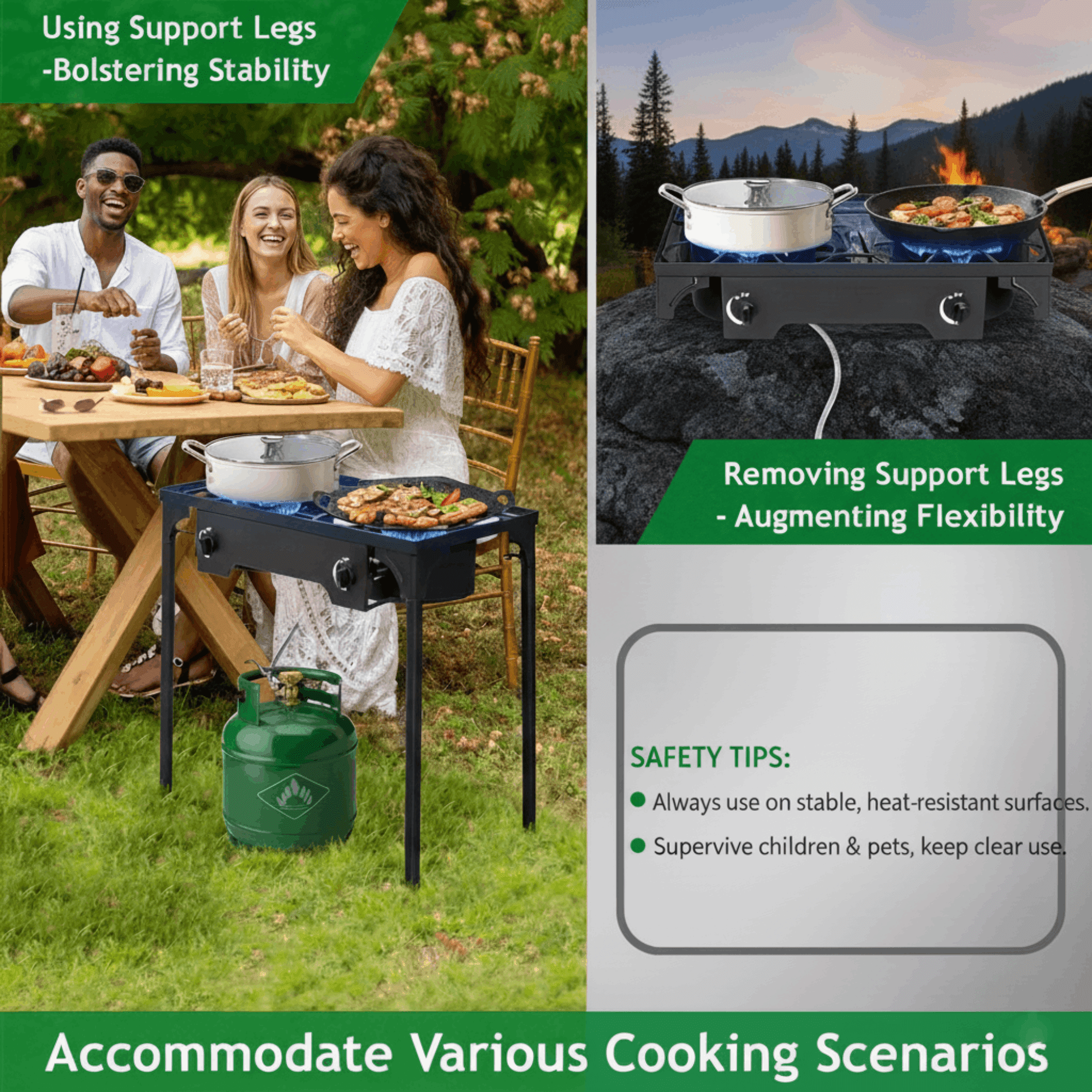 GVDV Outdoor Camping Stove, Double Burners Propane Gas Stove for Cooking BBQ Grill, 150,000-BTU, Black