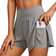 thumbnail image 2 of Gyujnb 2 in 1 Running Shorts for Women High Waist Breathable Workout Yoga Shorts with Hidden Zipper Pockets,Grey, 2 of 9