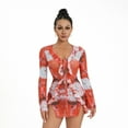 thumbnail image 1 of KelaJuan Women Mini Dress Long Sleeve Lacing Tie-dye Print Patchwork Slit Bodycon Party Dress, 1 of 8