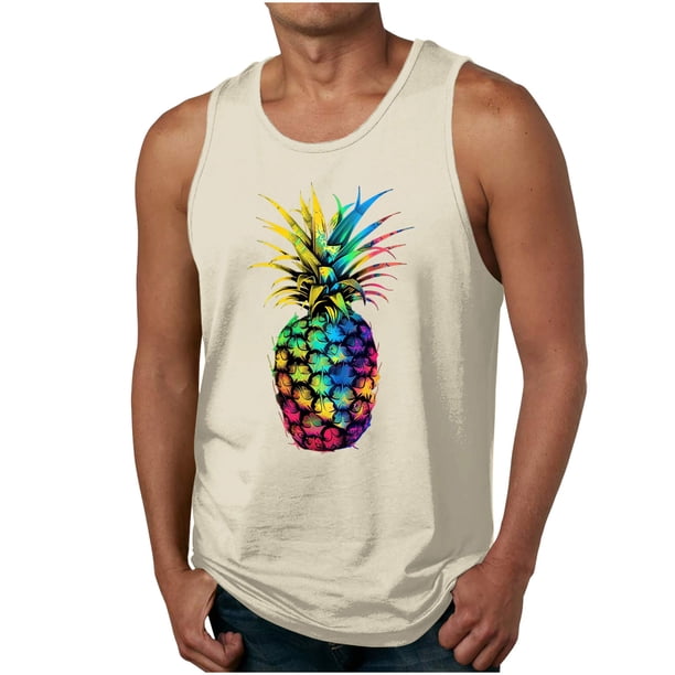 Casual Tops de Verano de la Moda de los Hombres sin Mangas Impreso Cuello Redondo, Camisa Ligera Y Cómoda para Diario