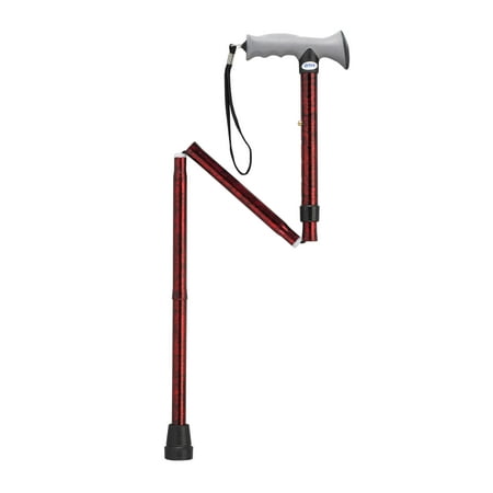 Drive Medical Adjustable Lightweight Folding Cane with Gel Hand Grip, Red Crackle