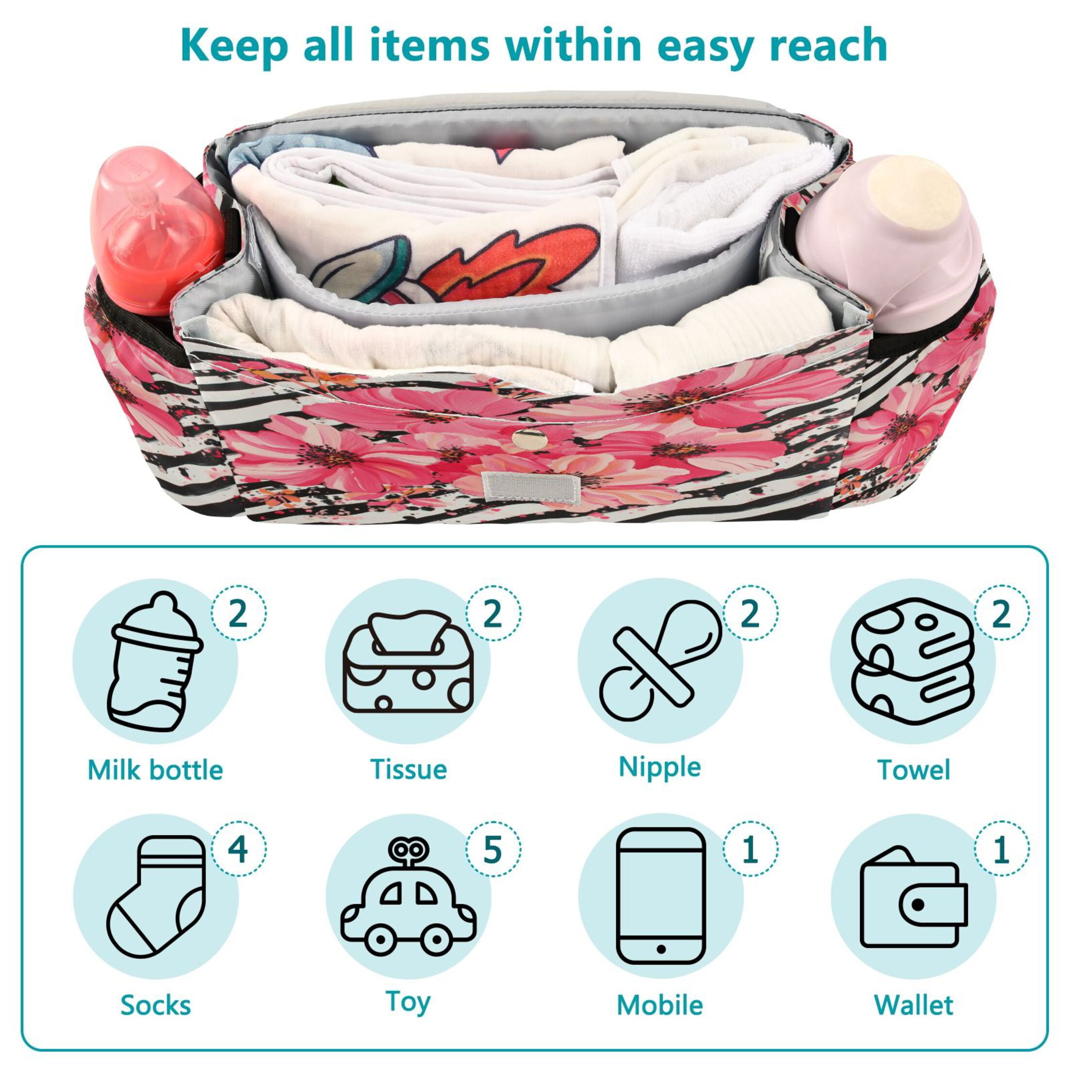 DIXRUYEE Stroller Organizer Blossom Serenade Printed