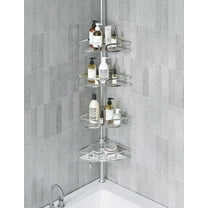 Corner Shower Caddy Tension Pole, 4-Tier Aluminum Shower Shelves for Bathtub Shampoo Storage, 51-121 Inch Adjustable Shower Tension Rod Organizer, Silver