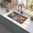 thumbnail image 2 of Izzovium 32 Inch Gunmetal Black Undermount Workstation Kitchen Sink, 16 Gauge Stainless Steel Single Bowl Sink with Accessories, 10 Inch Deep, R10 Radius, Handmade Design, 2 of 8