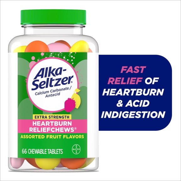 Alka-Seltzer Extra Strength Heartburn ReliefChews, Antacid for Fast Heartburn & Acid Indigestion Relief On the Go, 66 Ct