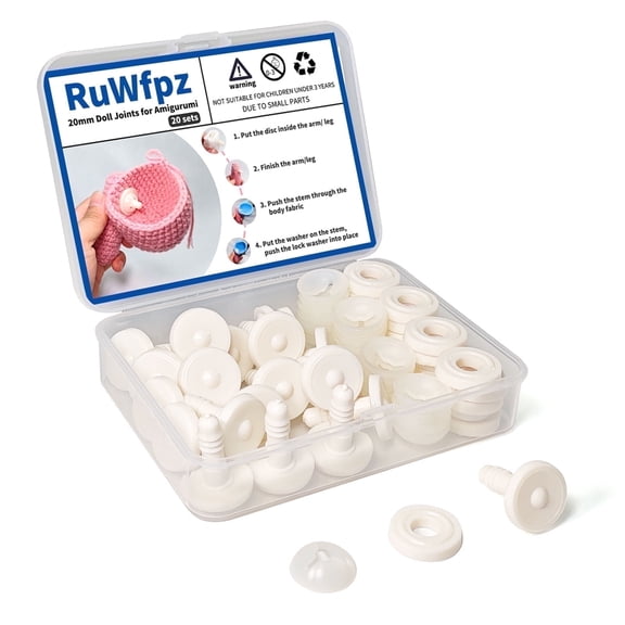 RuWfpz Doll Joints for Amigurumi Crochet 20mm - 20 Set Plastic Toy Safety Joints for Stuffed Animals, White Movable Amigurumi Crafts Teddy Bear Joints for Arm Leg Neck