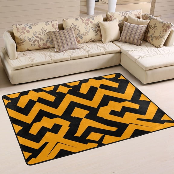 Geometric Black and Orange Pattern Soft Polyester Area Rug 36''x24'', Non Slip, Memory Foam, Water Absorbent