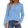 thumbnail image 2 of Women's Long Sleeve Shirts 2026 Spring Fashion Dressy Casual Tops Trendy Henley Blouses Cute Work Outfits Clothes, Sky Blue, S, 2 of 5
