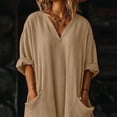 thumbnail image 6 of Roncen Cotton Linen Dresses for Women Summer Casual V Neck 3/4 Sleeve Maxi Dress Fashion Asymmetrical Bottom with Pockets, 6 of 7